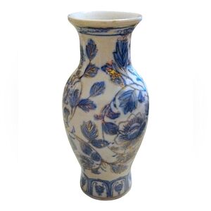 Chinese Zhonggao Zhi Zao Blue & white vase gold Gilt accents 6" tall